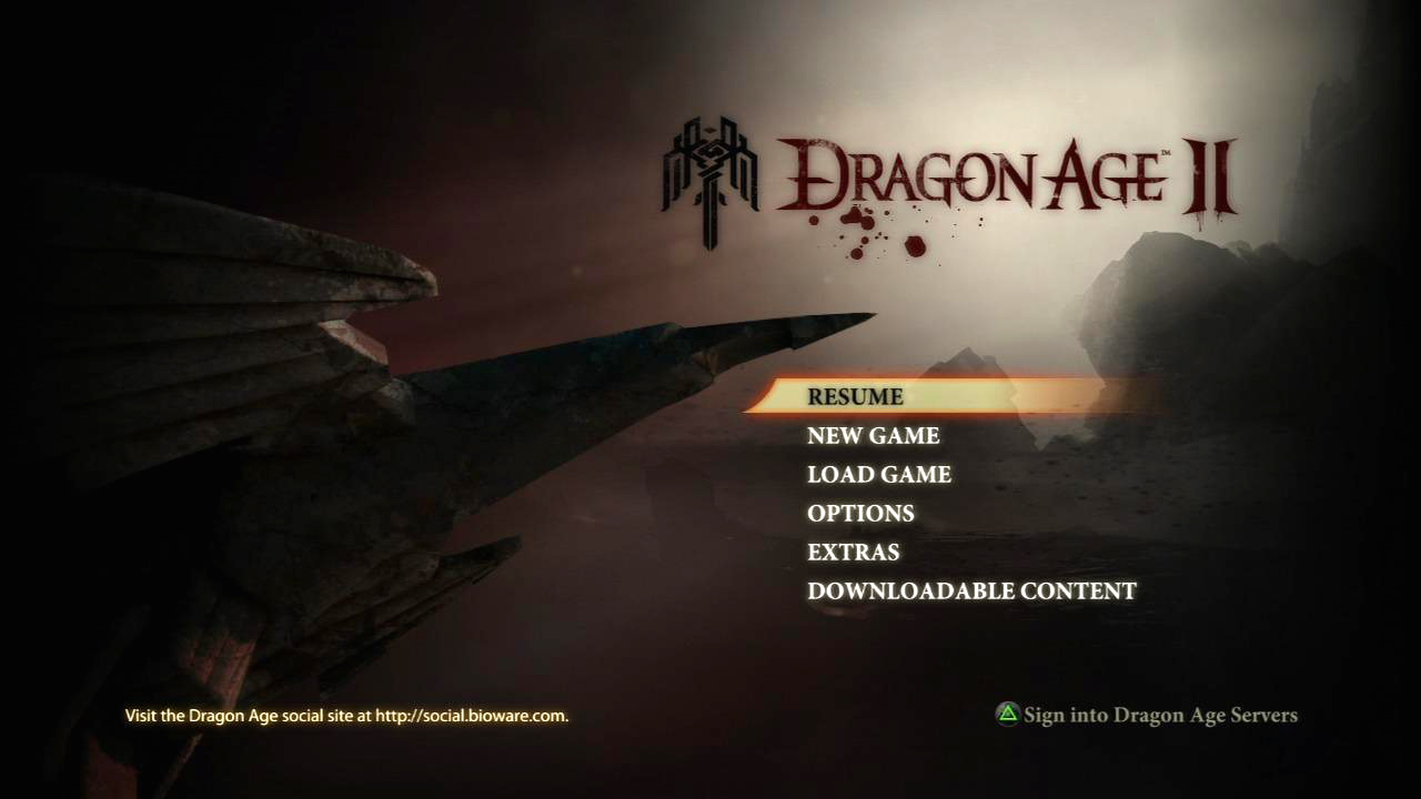 Dragon Age II console start menu