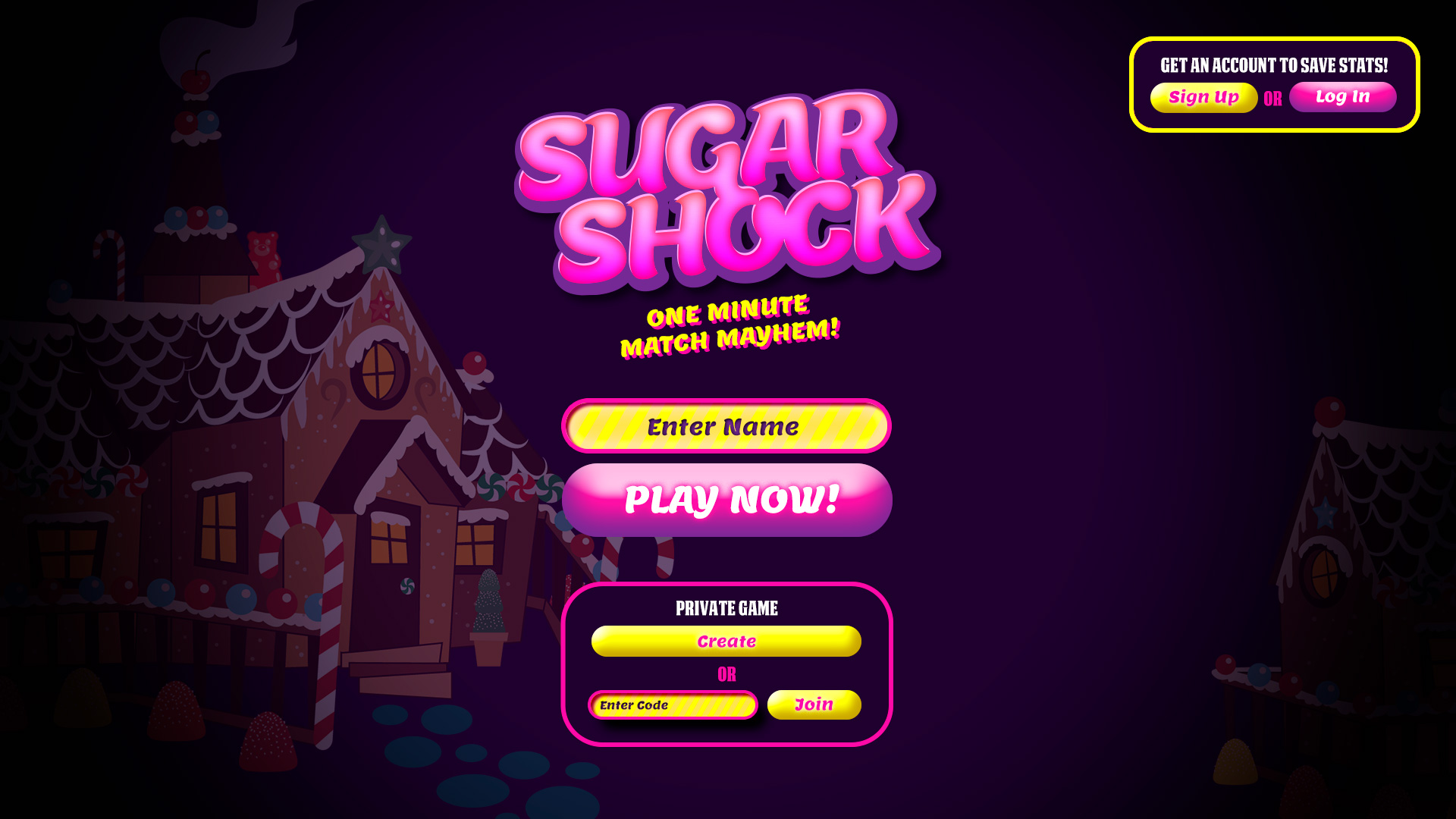 SugarShock web start screen