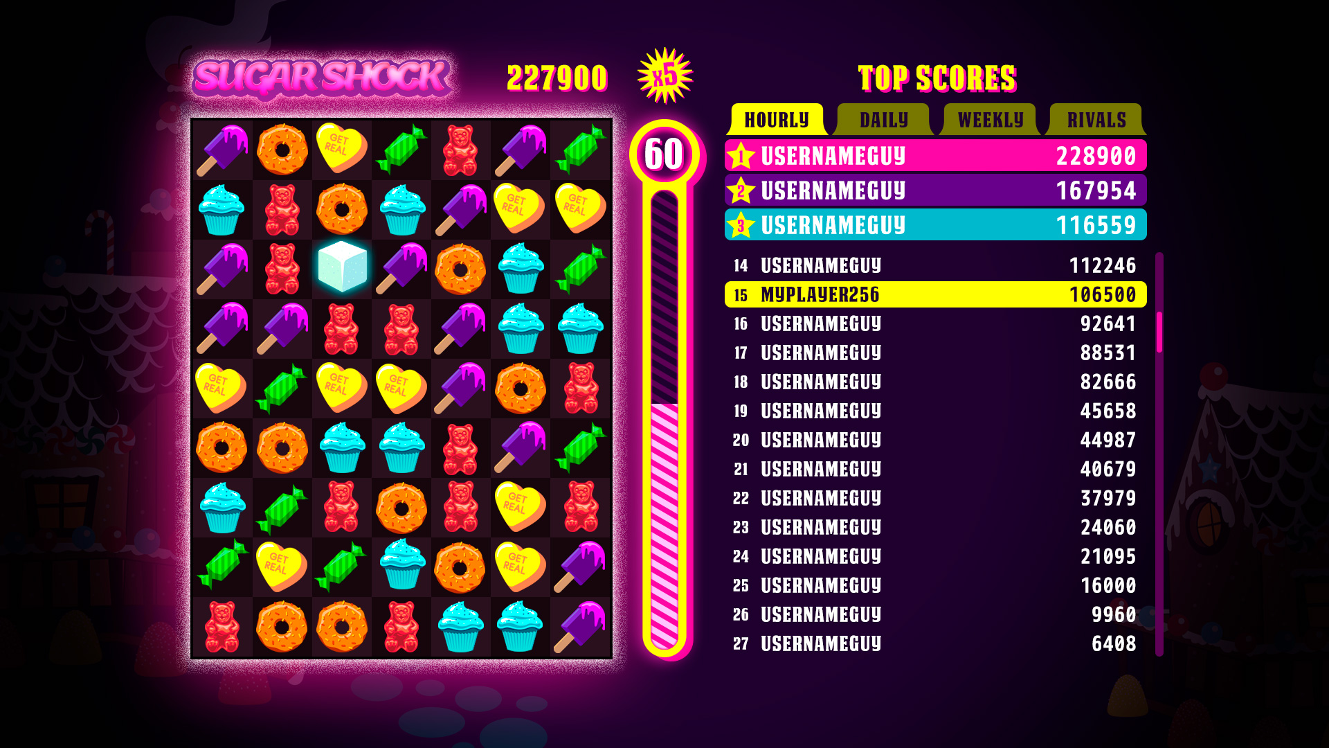 SugarShock web gameplay HUD