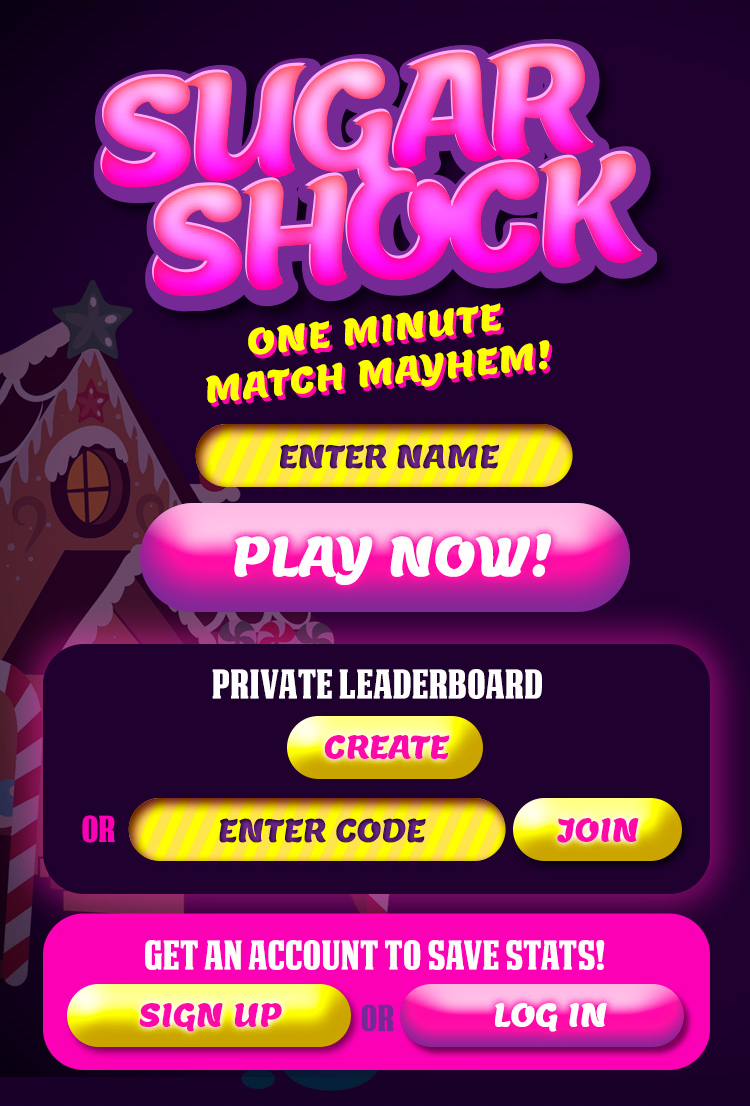 SugarShock mobile start screen