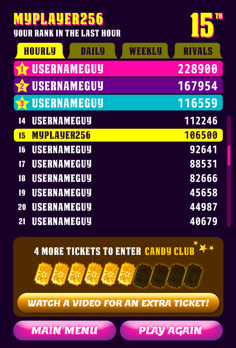 SugarShock mobile end-of-match screen