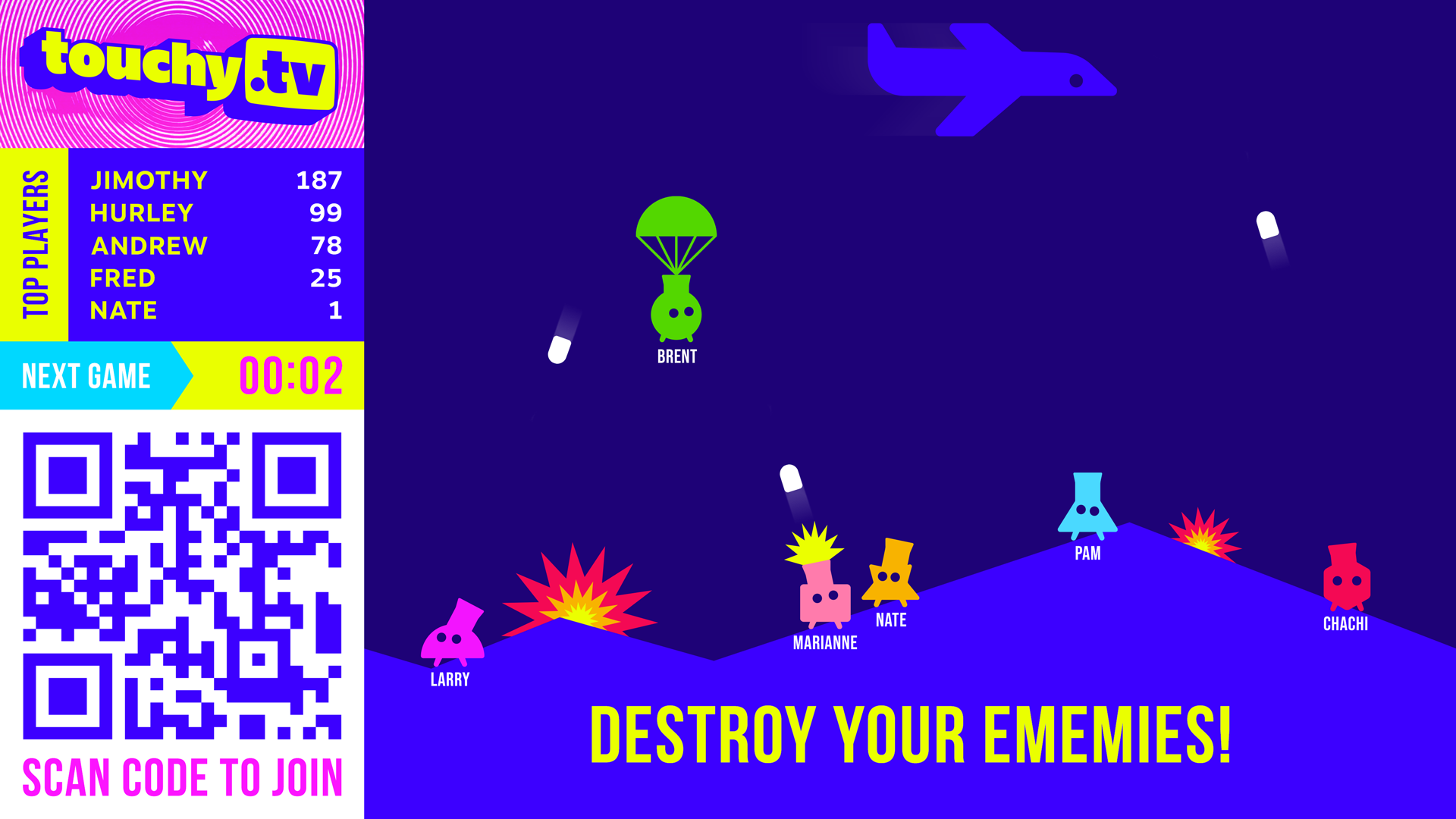 Touchy TV missile command-style mini-game