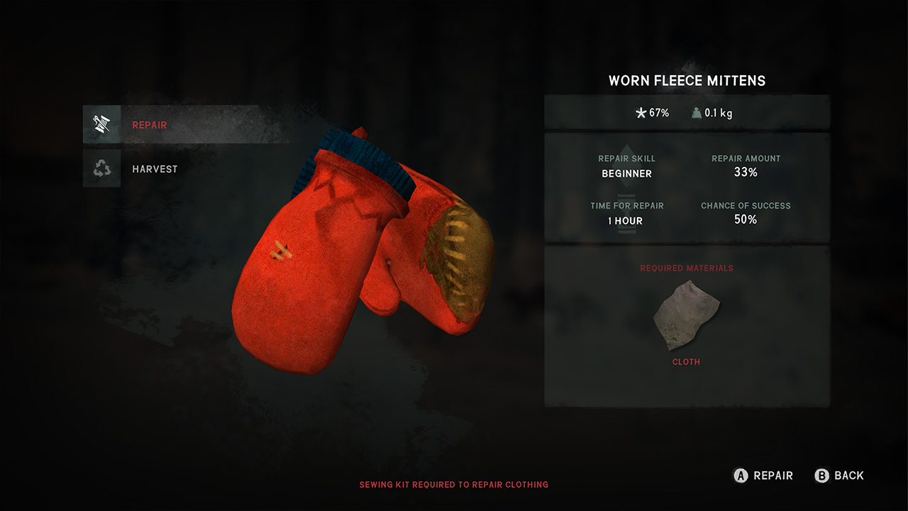 The Long Dark item inspection interface