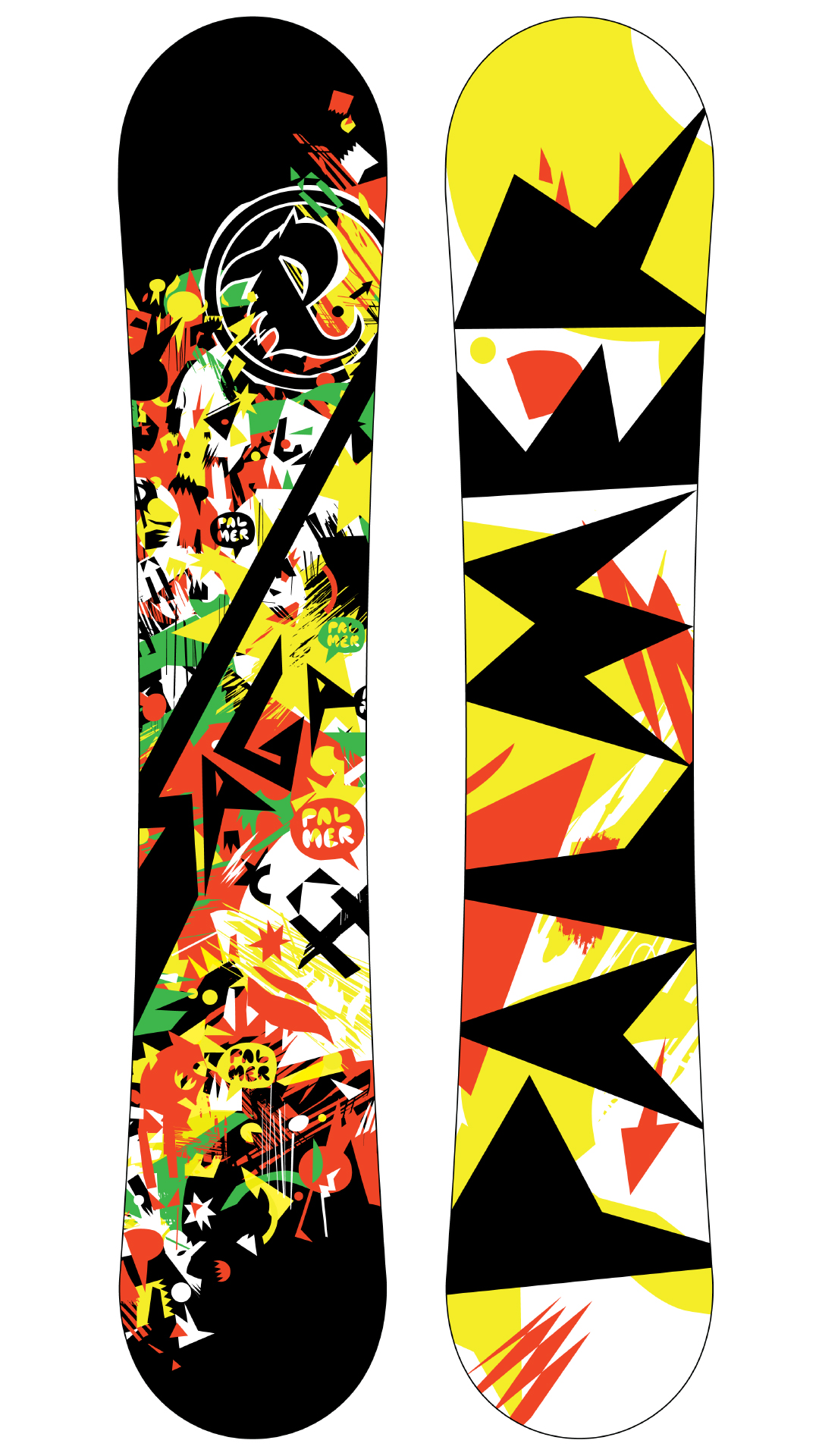 Palmer Saga snowboard top and base artwork